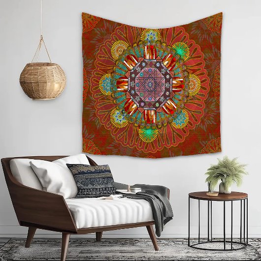 Het Floral Red van Squire Manipur Mandala Wandkleed