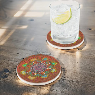 Het Floral Red van Squire Manipur Mandala Zandsteen Onderzetter