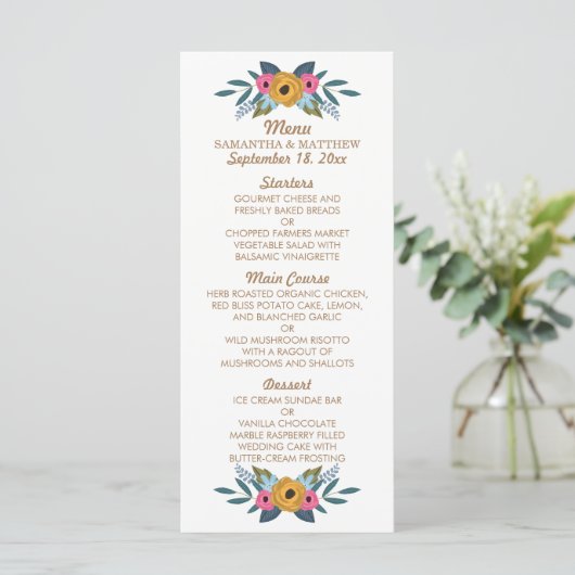 Het Floral Wreath White Wedding Collectie Menu (Staand voorkant)