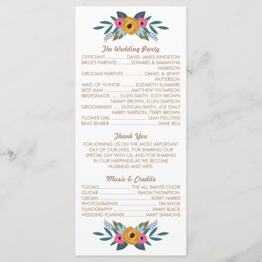 Het Floral Wreath White Wedding Collectie Programmakaart (Achterkant)