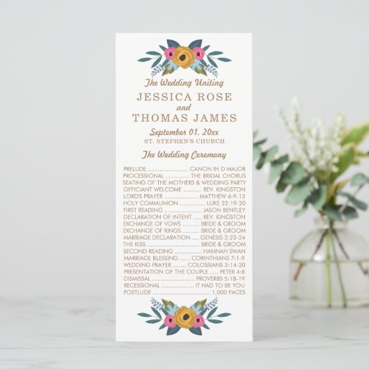 Het Floral Wreath White Wedding Collectie Programmakaart (Staand voorkant)