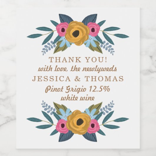 Het Floral Wreath White Wedding Collectie Wijn Etiket (Enkel label)