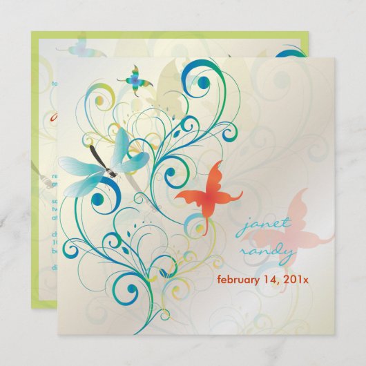 Het fluiten langs... draak fly+butterflies+swirls kaart (Voorkant / Achterkant)