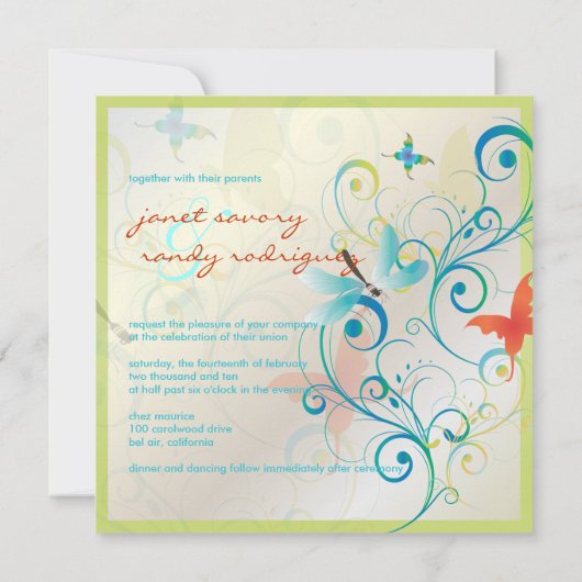 Het fluiten langs... draak fly+butterflies+swirls kaart (Achterkant)