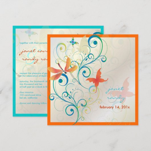 Het fluiten langs... draak fly+butterflies+swirls kaart (Voorkant / Achterkant)