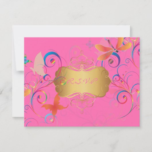 Het fluiten langs... draak fly+butterflies+swirls RSVP kaartje (Voorkant)