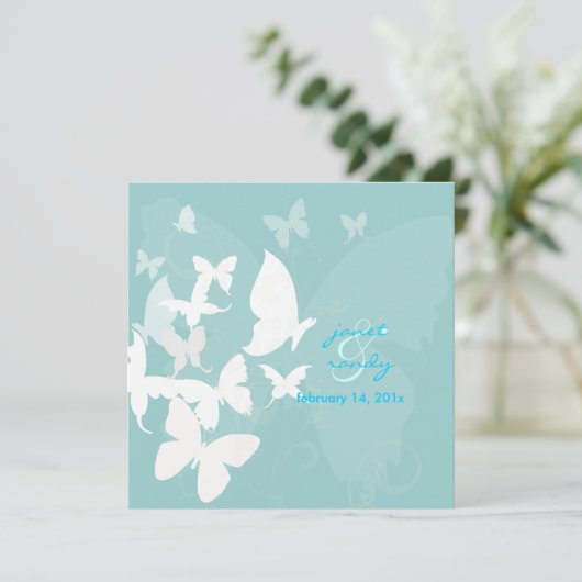 Het fluiten langs... vlinder wit/blauw kaart (Staand voorkant)