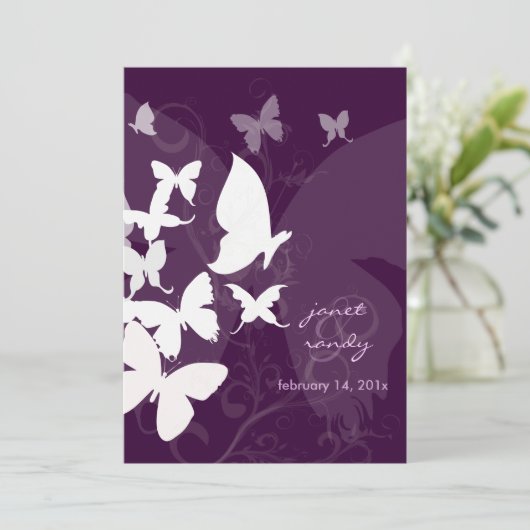 Het fluiten langs... vlinders, wit/plum, 5x7 invul kaart (Staand voorkant)