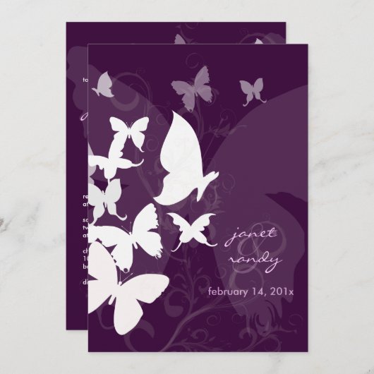 Het fluiten langs... vlinders, wit/plum, 5x7 invul kaart (Voorkant / Achterkant)