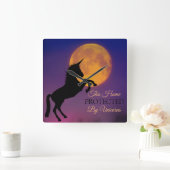 Het fokken Unicorn Silhouette, Full Harvest Moon Vierkante Klok (Huis)