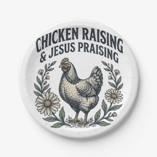 Het fokken van kippen & Jezus prijzen Vintage Hen Papieren Bordje