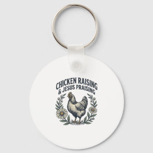 Het fokken van kippen & Jezus prijzen Vintage Hen Sleutelhanger