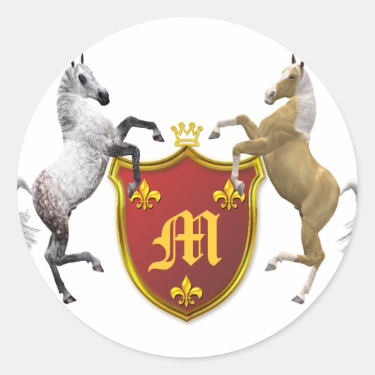 Het fokken van paarden met een heraldische bescher ronde sticker (Voorkant)