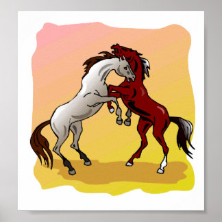 Het fokken van Stallion Battle Colorful Horses Equ Poster