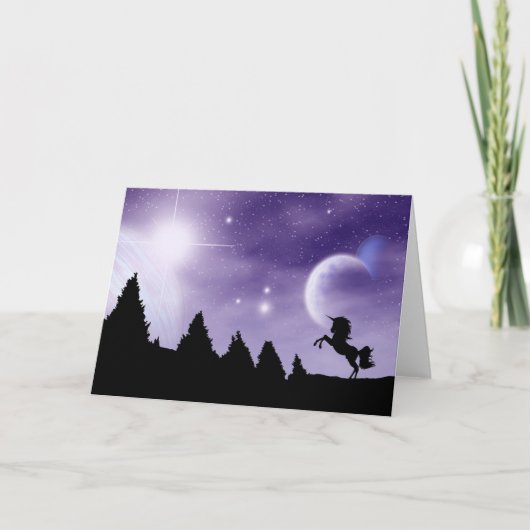 Het fokken van Unicorn Shilhouette met Paarse luch Kaart (Voorkant)
