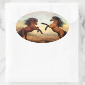 Het fokken van wilde paarden ovale sticker (Tas)