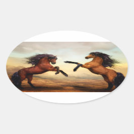 Het fokken van wilde paarden ovale sticker