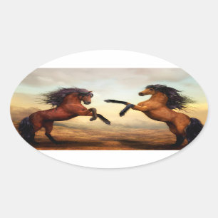 Het fokken van wilde paarden ovale sticker