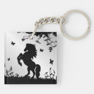 Het fokken Zwarte Stallion/Horse op Zilver Sleutelhanger