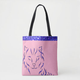 Het fonkelen Sparkly Kat Roze Paarse Glittery Tote Bag