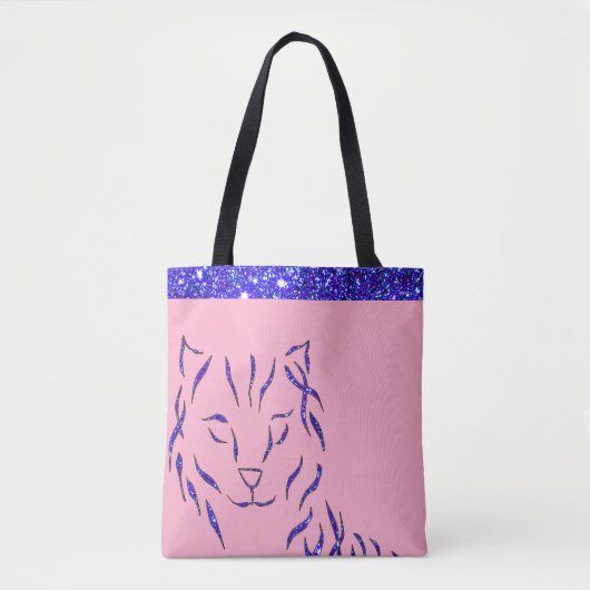 Het fonkelen Sparkly Kat Roze Paarse Glittery Tote Bag (Voorkant)