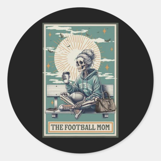 Het Football Mom Skeleton Tarot Kaart Ballpark Mom Ronde Sticker (Voorkant)