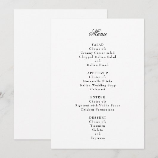 Het formele huwelijksmenu menu (Voorkant / Achterkant)