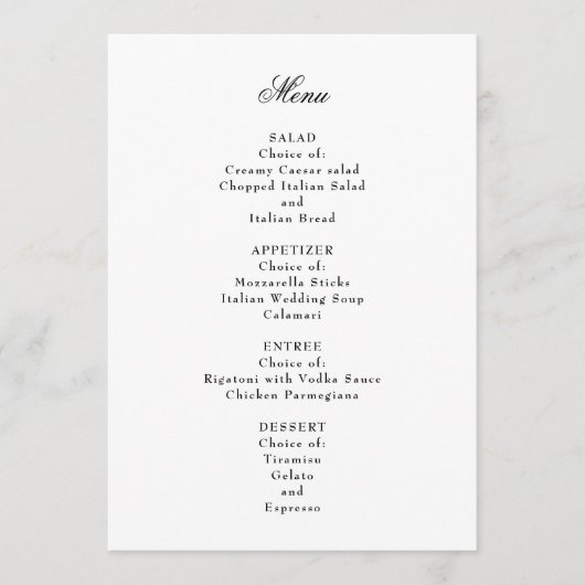 Het formele huwelijksmenu menu (Voorkant)