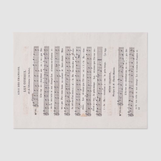 Het Franse blad Muziek de ontkoppeling van vogels Tissuepapier (Voorkant)