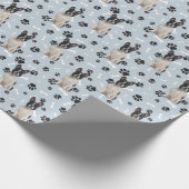 Het Franse Bulldog Paw Print Pattern op Silver Blu Cadeaupapier (Hoek)