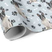 Het Franse Bulldog Paw Print Pattern op Silver Blu Cadeaupapier (Rol Hoek)