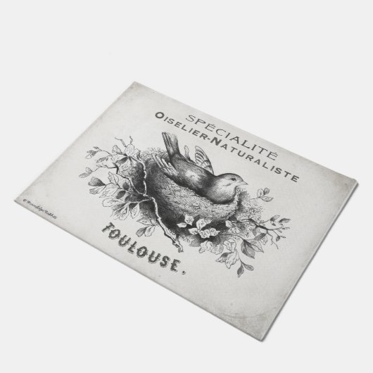 Het Franse  doormat met vogel in het nest. Deurmat (Schuin)