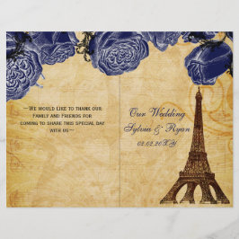 Het Franse Eiffel Tower navy vouded Wedding Progra