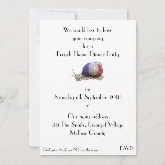 Het Franse Thema Dinner Party met slak Kaart (Achterkant)
