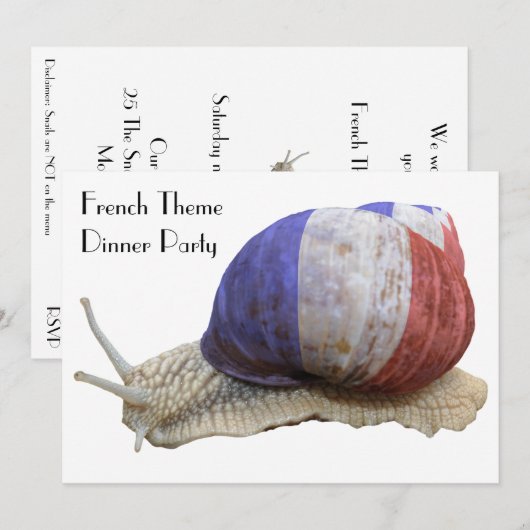 Het Franse Thema Dinner Party met slak Kaart (Voorkant / Achterkant)