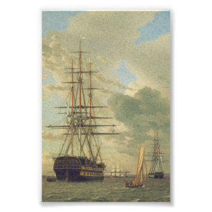 Het fregat op de rede voor anker foto afdruk