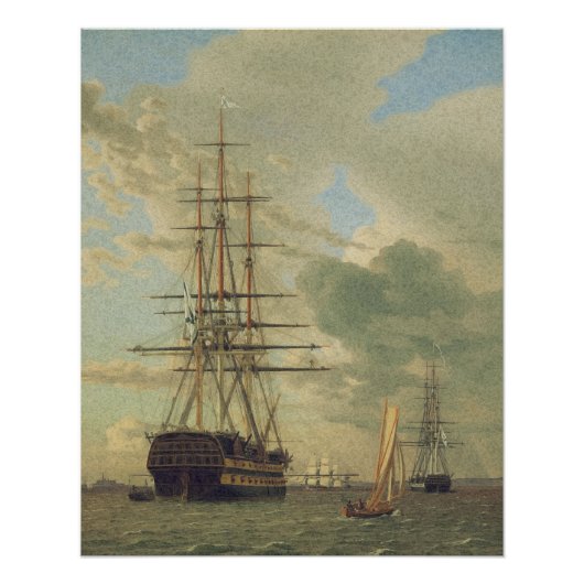 Het fregat op de rede voor anker perfect poster (Voorkant)