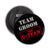 Het G-Team Bruidegom Button Flesopener (Voorkant)