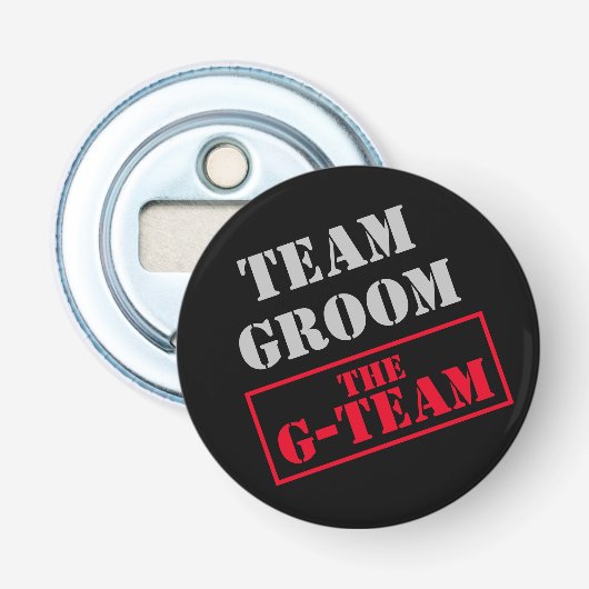 Het G-Team Team Groom Button Flesopener (Voorkant)
