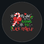 Het gaat niet lukken met Self Candy Cane Christmas Ronde Sticker<br><div class="desc">Het is niet van plan om het te likken zelf snoep riet kerstvakantie</div>