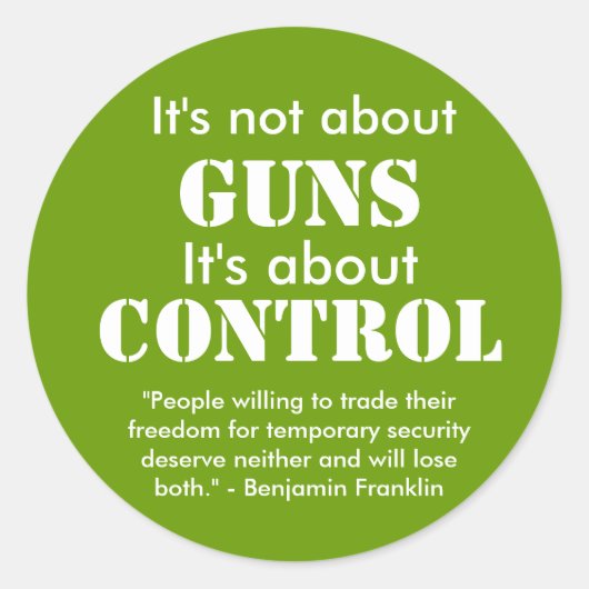 Het gaat niet om PISTOLEN, maar om CONTROLE, Peo.. Ronde Sticker (Voorkant)