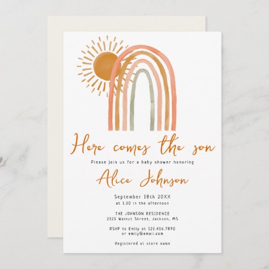 Het gaat om het Baby shower Rainbow Boho Boy Kaart (Voorkant / Achterkant)