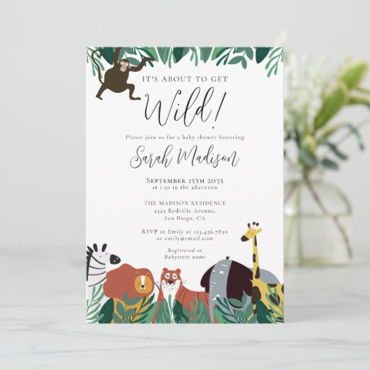 Het gaat om het Wild Safari Animals Baby shower Kaart (Staand voorkant)