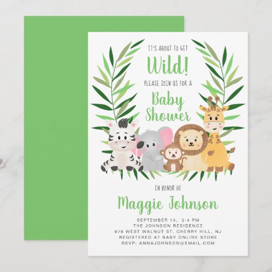 Het gaat om Wild Safari Animal Baby shower Kaart (Voorkant / Achterkant)