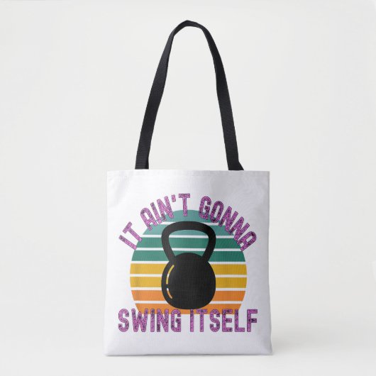 Het gaat zichzelf niet slingeren Grappig Kettlebe Tote Bag (Voorkant)