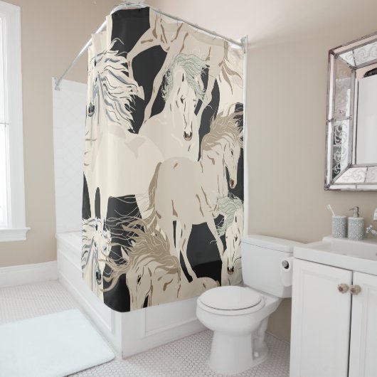 Het galoping paard  naadloos patroon. Vierkant b Douchegordijn (In situ)