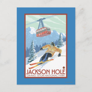 Het Gat van Jackson, de Skiër van Wyoming en Tram Briefkaart