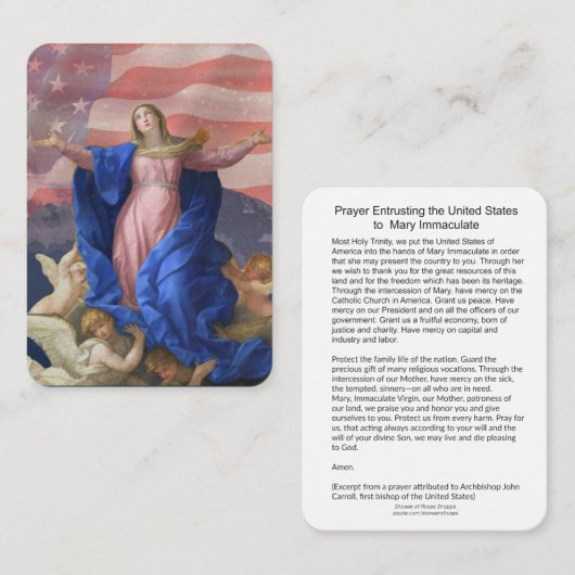 Het gebed dat de VS toevertrouwt aan Mary Immacula Visitekaartje (Voorkant / Achterkant)