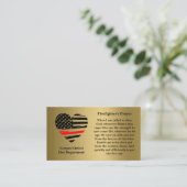 Het Gebed van de brandweerman op Gouden Achtergron Visitekaartje (Staand voorkant)