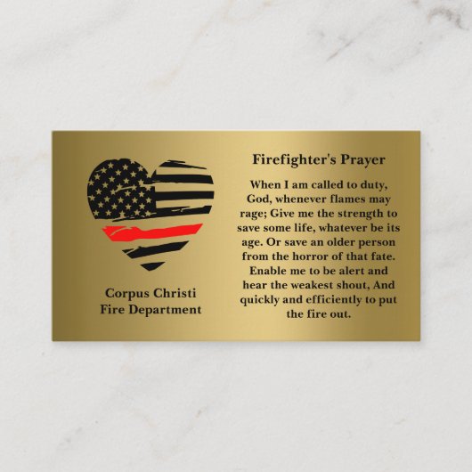 Het Gebed van de brandweerman op Gouden Achtergron Visitekaartje (Voorkant)